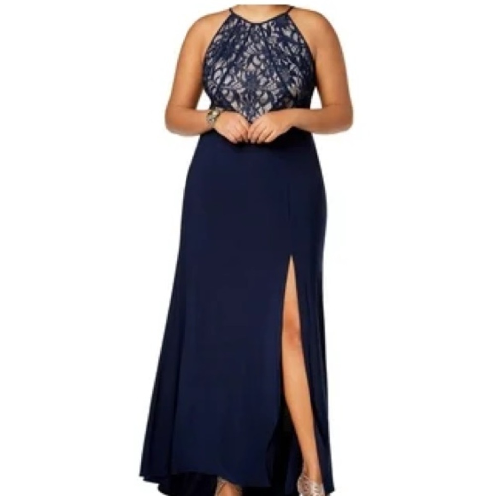 Morgan & Co. Womens Lace Gown Dress, Blue, Plus Size, 18W